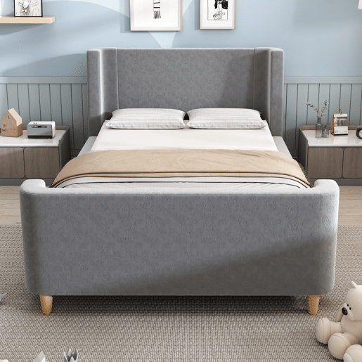 Cama de criança,cama de solteiro de veludo 90x200cm,cinzento