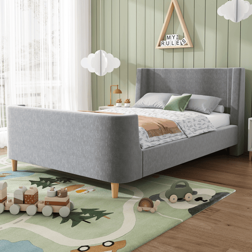 Cama de criança,cama de solteiro de veludo 90x200cm,cinzento