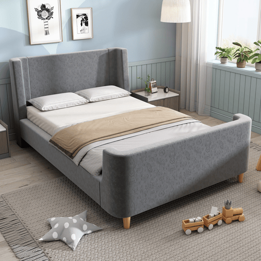 Cama de criança,cama de solteiro de veludo 90x200cm,cinzento
