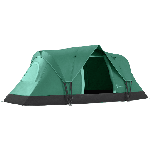 Outsunny Tenda de Campanha Familiar para 5-6 Pessoas Tenda de Túnel Impermeável 3000mm+ com Bolsa de Transporte e Gancho para Pesca Caminhadas 455x220x180 cm Verde