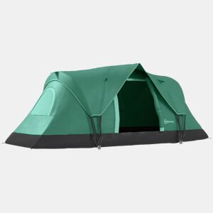 Outsunny Tenda de Campanha Familiar para 5-6 Pessoas Tenda de Túnel Impermeável 3000mm+ com Bolsa de Transporte e Gancho para Pesca Caminhadas 455x220x180 cm Verde