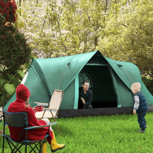 Outsunny Tenda de Campanha Familiar para 5-6 Pessoas Tenda de Túnel Impermeável 3000mm+ com Bolsa de Transporte e Gancho para Pesca Caminhadas 455x220x180 cm Verde