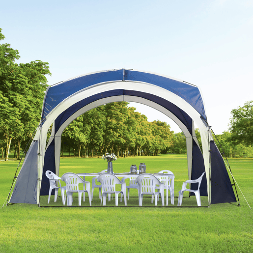 Outsunny Abrigo de Campismo 3,5x3,5 m Toldo de Campismo Dobrável com Gancho Proteção UV e Bolsa de Transporte para Jardim Pátio Piquenique Azul e Cinza Claro