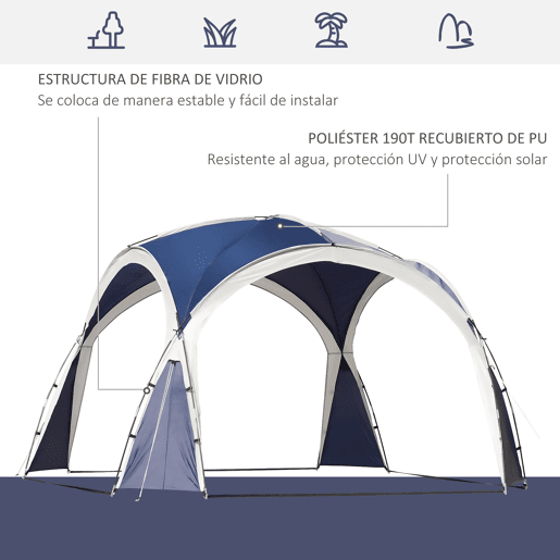 Outsunny Abrigo de Campismo 3,5x3,5 m Toldo de Campismo Dobrável com Gancho Proteção UV e Bolsa de Transporte para Jardim Pátio Piquenique Azul e Cinza Claro