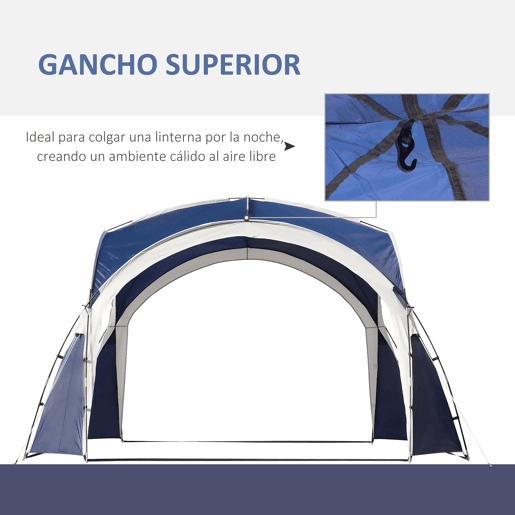 Outsunny Abrigo de Campismo 3,5x3,5 m Toldo de Campismo Dobrável com Gancho Proteção UV e Bolsa de Transporte para Jardim Pátio Piquenique Azul e Cinza Claro