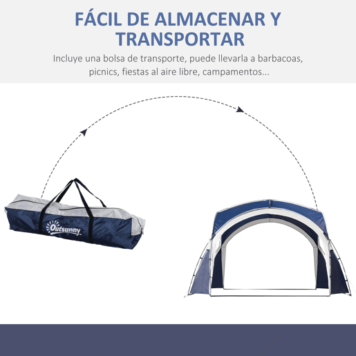 Outsunny Abrigo de Campismo 3,5x3,5 m Toldo de Campismo Dobrável com Gancho Proteção UV e Bolsa de Transporte para Jardim Pátio Piquenique Azul e Cinza Claro