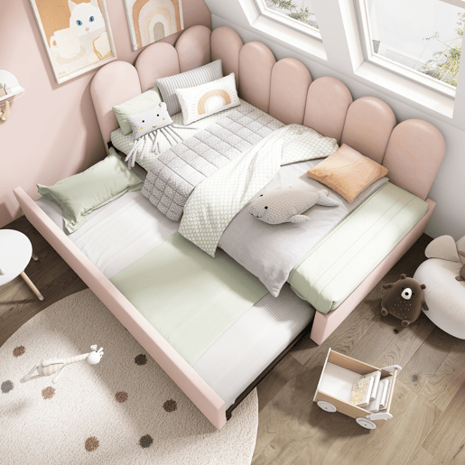 Cama gavetão de veludo 90x200cm,rosa