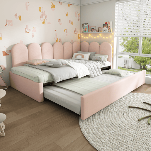 Cama gavetão de veludo 90x200cm,rosa