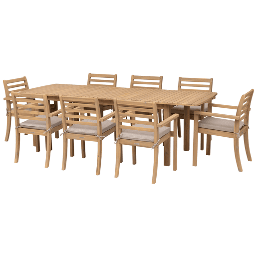 Conjunto de mobiliário de jardim extensível 180240cm PADAR em madeira de acácia 8 lugares - almofadas de areia