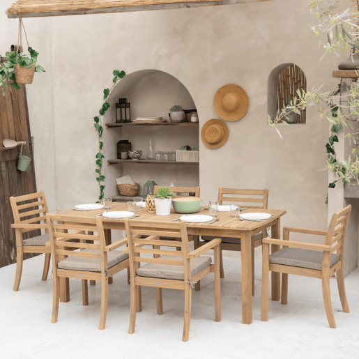 Conjunto de mobiliário de jardim extensível 180240cm PADAR em madeira de acácia 8 lugares - almofadas de areia