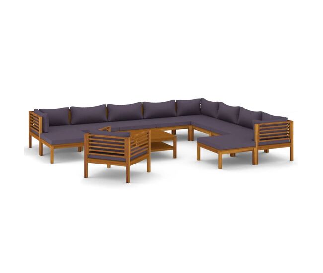 Muebles de jardín 12 piezas cojines madera maciza de acacia