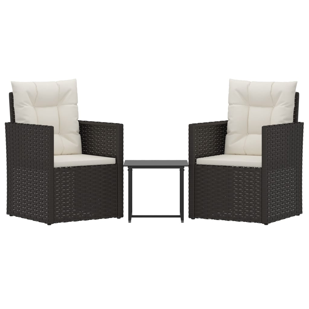 Muebles de jardín con cojines 3 piezas ratán sintético negro