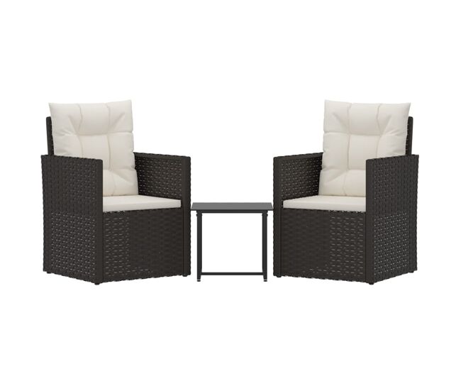 Muebles de jardín con cojines 3 piezas ratán sintético negro