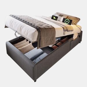 Cama de solteiro de algodão e linho 90x190cm com armazenamento,cinzento