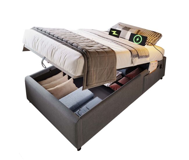 Cama individual de algodón y lino 90x190cm con almacenaje,gris