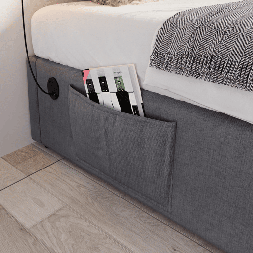 Cama de solteiro de algodão e linho 90x190cm com armazenamento,cinzento