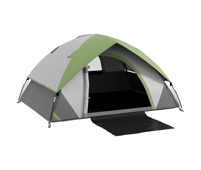 Outsunny tienda de campaña para 2 personas tienda de camping plegable ligera impermeable 3000 mm con puerta ventana gancho y bolsa de transporte 210x150x110 cm gris y verde
