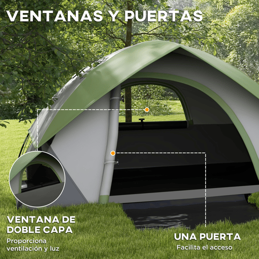 Outsunny Tenda de Campismo para 1-2 Pessoas Tenda de Campismo Dobrável com Janela e Bolsa de Transporte Impermeável 3000 mm 210x150x110 cm Verde