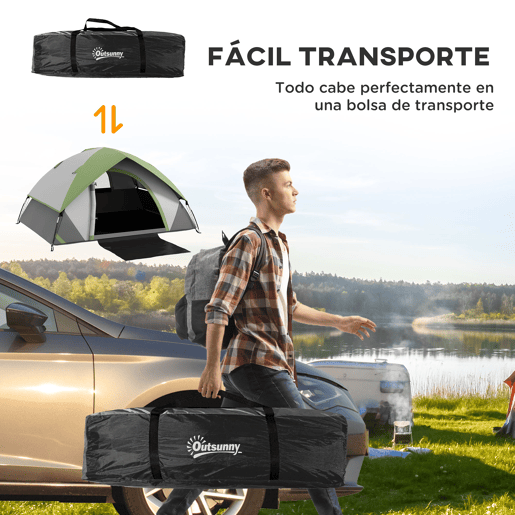 Outsunny Tenda de Campismo para 1-2 Pessoas Tenda de Campismo Dobrável com Janela e Bolsa de Transporte Impermeável 3000 mm 210x150x110 cm Verde