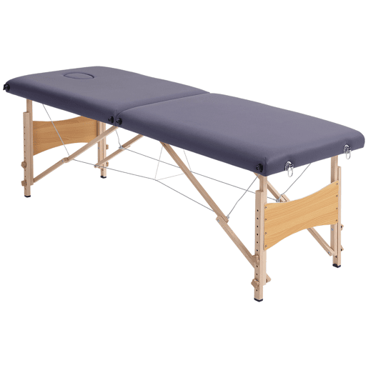 HOMCOM Marquesa de Massagem Dobrável Mesa de Massagem Portátil com Apoio de Cabeça Estrutura de Madeira Marquesa Fisioterapia com Altura Regulável e Bolsa de Transporte 186x60x61-87 cm Roxo