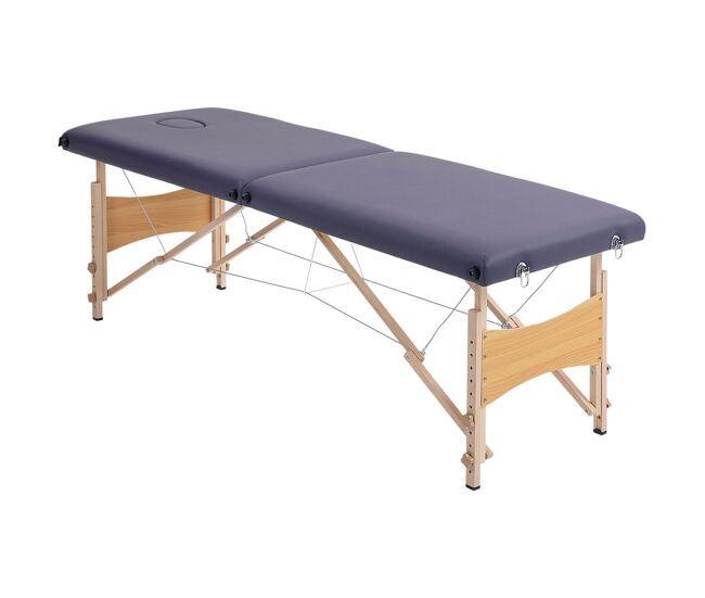 Homcom camilla masaje plegable portátil camilla estética profesional de madera altura ajustable con orificio para la cabeza y bolsa de transporte 186x60x61-87 cm, púrpura