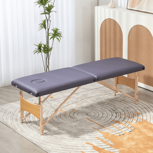 HOMCOM Marquesa de Massagem Dobrável Mesa de Massagem Portátil com Apoio de Cabeça Estrutura de Madeira Marquesa Fisioterapia com Altura Regulável e Bolsa de Transporte 186x60x61-87 cm Roxo