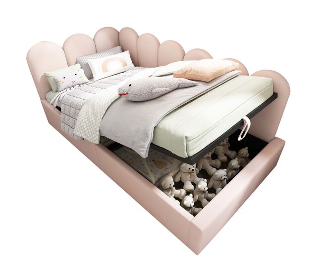 Cama individual de terciopelo 90x190cm con almacenaje,rosa