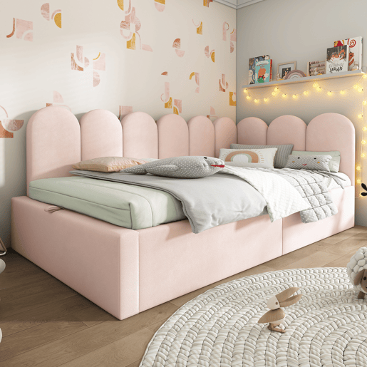 Cama de solteiro de veludo 90x190cm com armazenamento,rosa