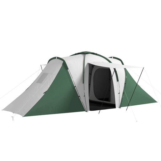 Outsunny Tenda de Campismo Familiar para 4-6 Pessoas com 2 Dormitórios Tenda de Campismo Grande Impermeável 3000 mm com Bolsa de Transporte 555x225x190 cm Cinza e Verde