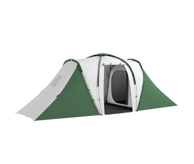 Outsunny tienda de campaña familiar tipo túnel para de 4 personas impermeable 3000 mm tienda de camping plegable grande con 2 dormitorios bolsa para senderismo 555x225x190 cm gris y verde