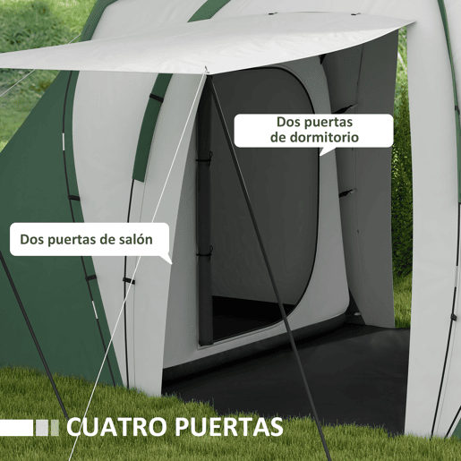 Outsunny Tenda de Campismo Familiar para 4-6 Pessoas com 2 Dormitórios Tenda de Campismo Grande Impermeável 3000 mm com Bolsa de Transporte 555x225x190 cm Cinza e Verde