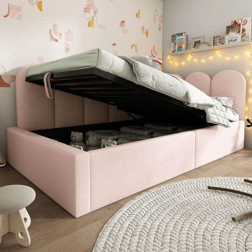 Cama de solteiro de veludo 90x200cm com armazenamento,rosa
