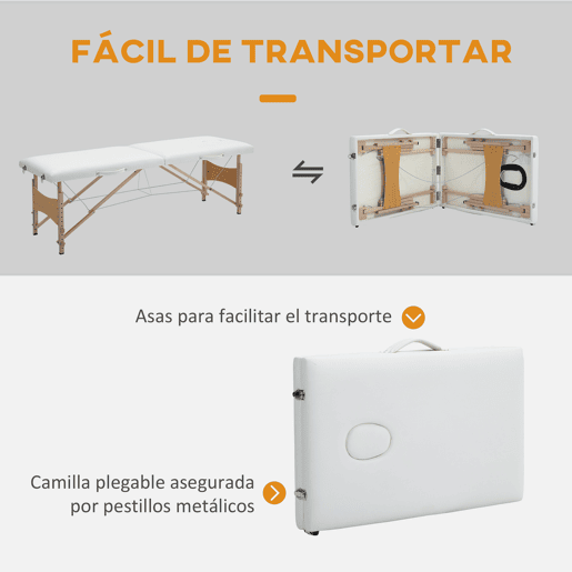 HOMCOM Marquesa de Massagem Dobrável Portátil com Reposacabeças, Estrutura em Madeira, Altura Ajustável e Bolsa de Transporte 186x60x61-87 cm Creme