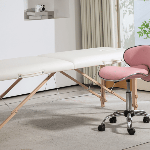 HOMCOM Marquesa de Massagem Dobrável Portátil com Reposacabeças, Estrutura em Madeira, Altura Ajustável e Bolsa de Transporte 186x60x61-87 cm Creme