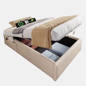 Cama de solteiro de linho 90x200cm com armazenamento,bege