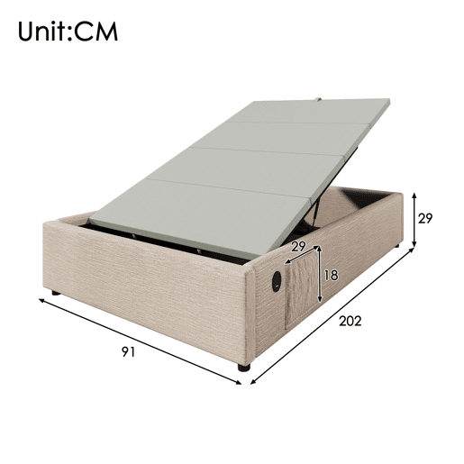 Cama de solteiro de linho 90x200cm com armazenamento,bege