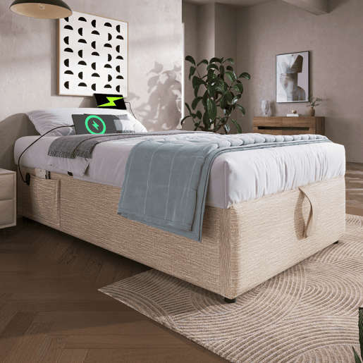 Cama de solteiro de linho 90x200cm com armazenamento,bege
