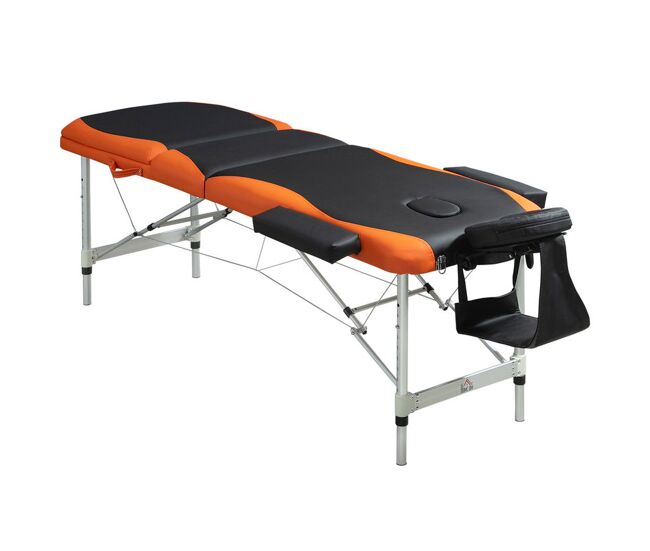 Homcom camilla masaje plegable camilla estética profesional de aluminio de 3 zonas con respaldo altura ajustable 9 niveles reposacabezas extraíble