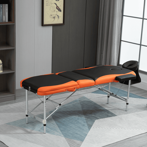 HOMCOM Marquesa de Massagem Dobrável e Portátil com Altura Ajustável Apoio para a Cabeça e Apoio para os Braços 210x81x62-85 cm Laranja e Preto