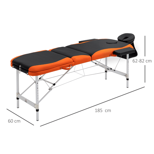 HOMCOM Marquesa de Massagem Dobrável e Portátil com Altura Ajustável Apoio para a Cabeça e Apoio para os Braços 210x81x62-85 cm Laranja e Preto