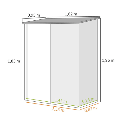Outsunny Abrigo de Jardim 1,34m² 161,5x94,5x196 cm Abrigo de Exterior de Aço Galvanizado com Porta e Fechadura para Armazenamento de Ferramentas Preto