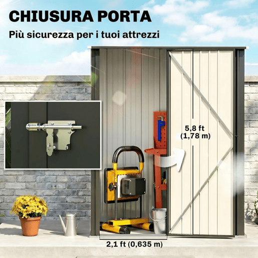 Outsunny Abrigo de Jardim 1,34m² 161,5x94,5x196 cm Abrigo de Exterior de Aço Galvanizado com Porta e Fechadura para Armazenamento de Ferramentas Preto