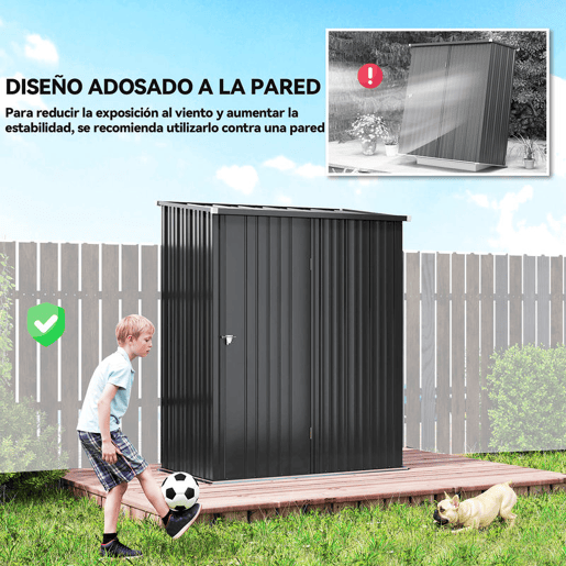 Outsunny Abrigo de Jardim 1,34m² 161,5x94,5x196 cm Abrigo de Exterior de Aço Galvanizado com Porta e Fechadura para Armazenamento de Ferramentas Preto