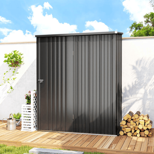 Outsunny Abrigo de Jardim 1,34m² 161,5x94,5x196 cm Abrigo de Exterior de Aço Galvanizado com Porta e Fechadura para Armazenamento de Ferramentas Preto