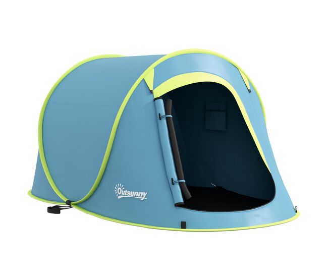 Outsunny tienda de campaña pop-up para 2-3 personas tienda de camping plegable portátil impermeable con ventana puerta y bolsa de transporte para pescar senderismo 245x148x105 cm azul