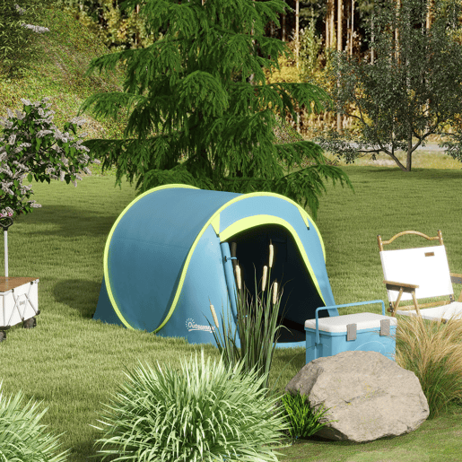 Outsunny Tenda de Campismo para 1-2 Pessoas Tenda de Campismo Impermeável de 2000 mm com Bolsa de Transporte para Campismo Pesca Trekking 245x148x105 cm Azul