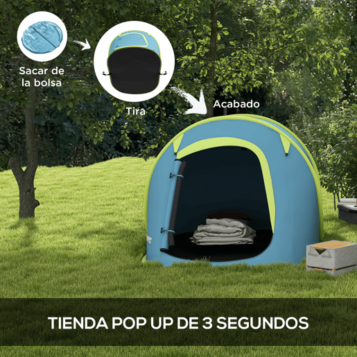 Outsunny Tenda de Campismo para 1-2 Pessoas Tenda de Campismo Impermeável de 2000 mm com Bolsa de Transporte para Campismo Pesca Trekking 245x148x105 cm Azul