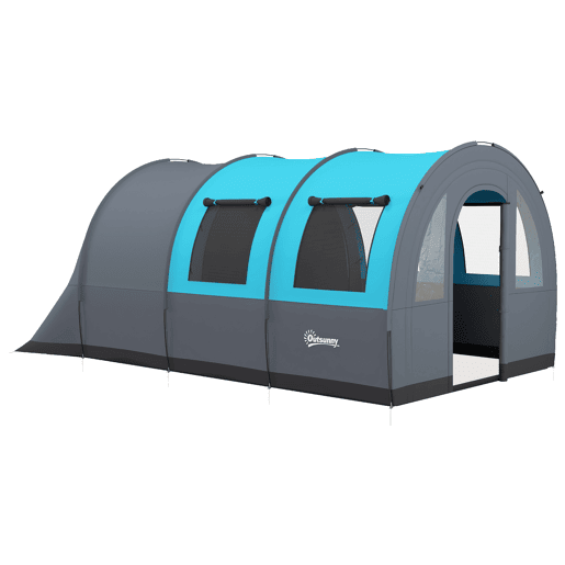 Outsunny Tenda de Campismo Familiar para 3 Pessoas Tenda de Campismo Dobrável com 2 Quartos Portas e Bolsa de Transporte Impermeável 3000 mm para Trekking 480x260x200 cm Cinza