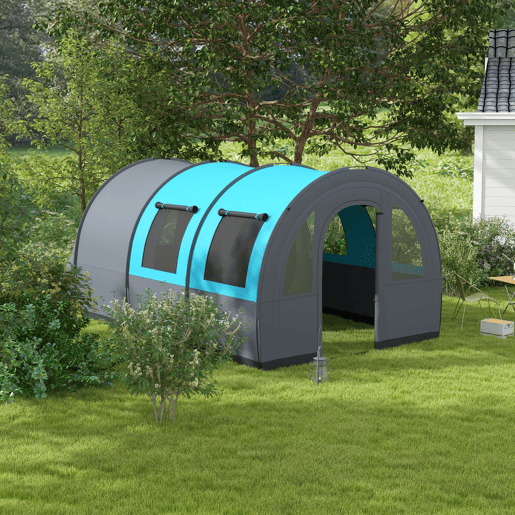 Outsunny Tenda de Campismo Familiar para 3 Pessoas Tenda de Campismo Dobrável com 2 Quartos Portas e Bolsa de Transporte Impermeável 3000 mm para Trekking 480x260x200 cm Cinza