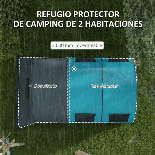 Outsunny Tenda de Campismo Familiar para 3 Pessoas Tenda de Campismo Dobrável com 2 Quartos Portas e Bolsa de Transporte Impermeável 3000 mm para Trekking 480x260x200 cm Cinza
